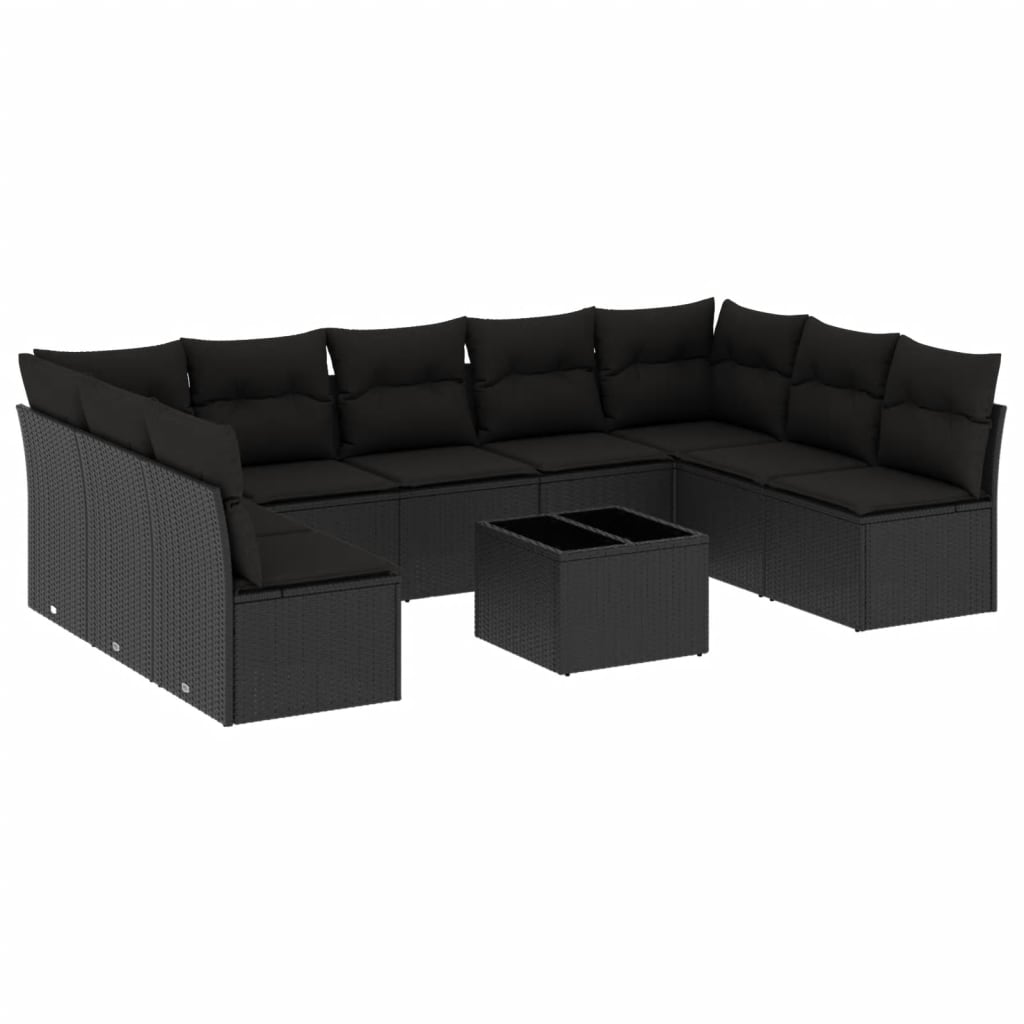 10-dijelni set vrtnih sofa s jastucima crni od poliratana