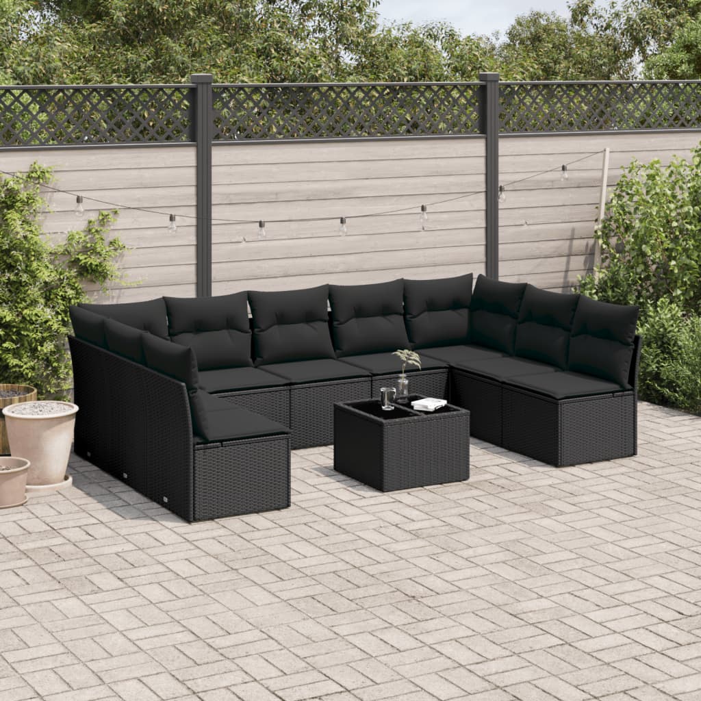 10-dijelni set vrtnih sofa s jastucima crni od poliratana