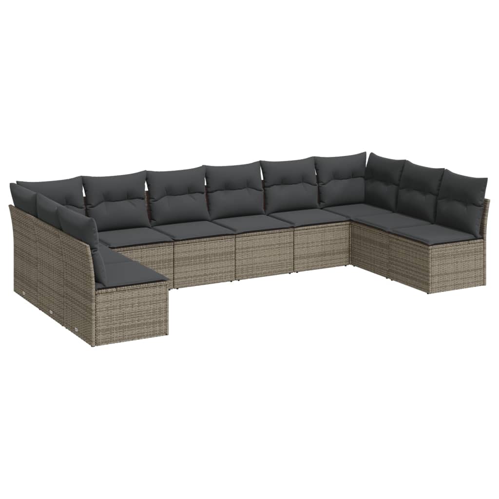 10-dijelni set vrtnih sofa od poliratana s jastucima sivi