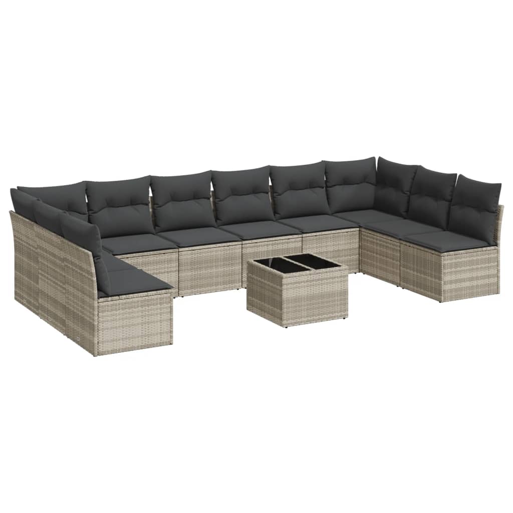 11-dijelni set vrtnih sofa poliratan s jastucima svijetlosivi