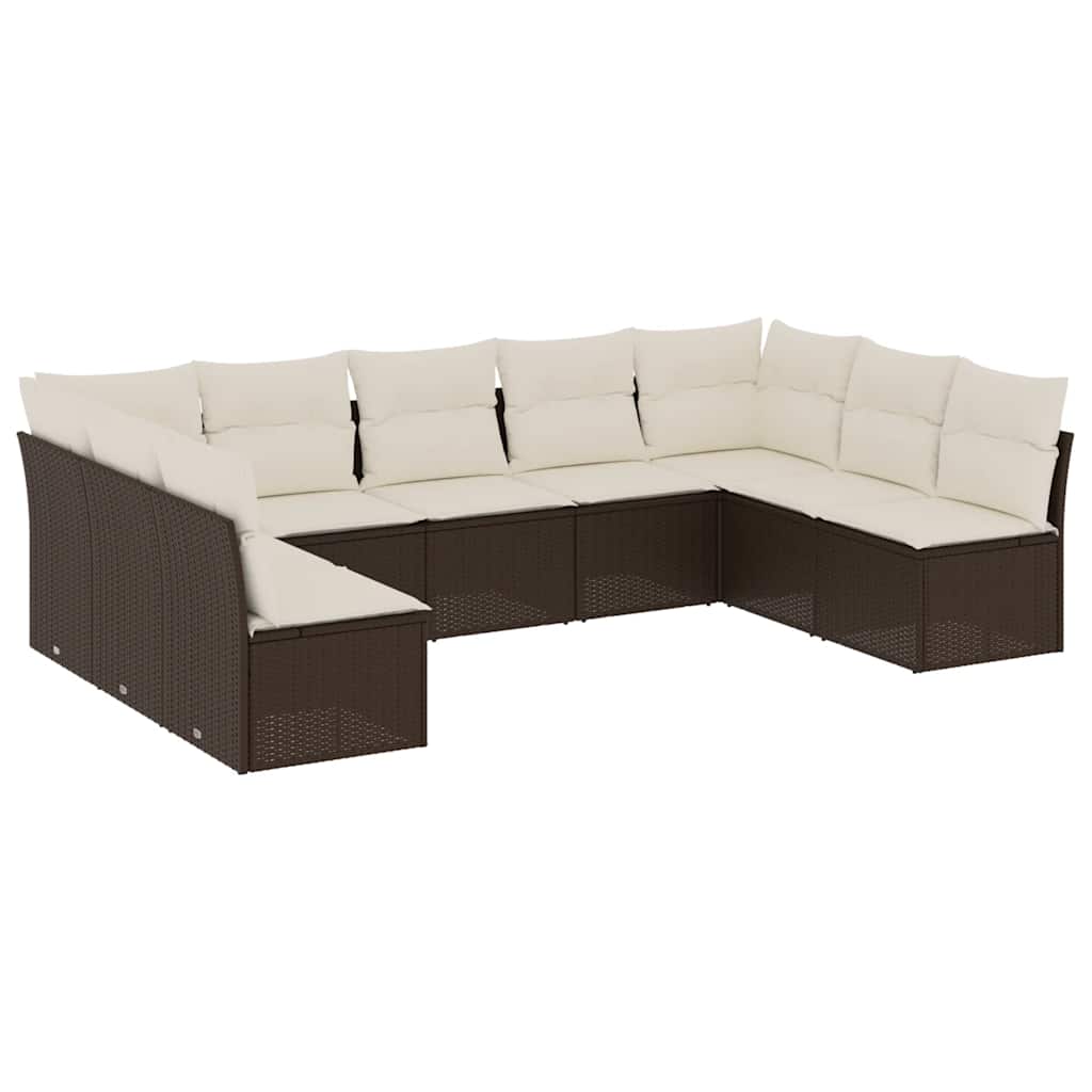 9-dijelni set vrtnih sofa s jastucima poliratan smeđi