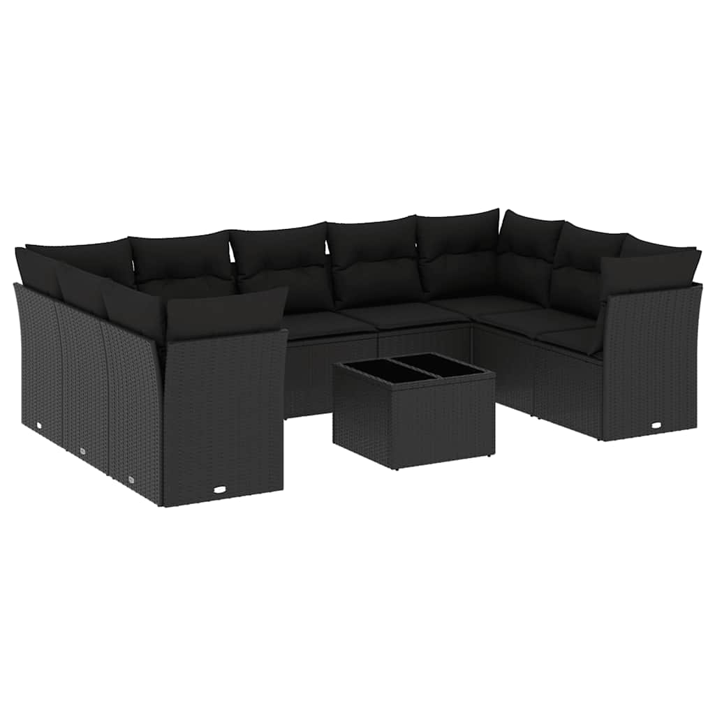 10-dijelni set vrtnih sofa s jastucima crni od poliratana