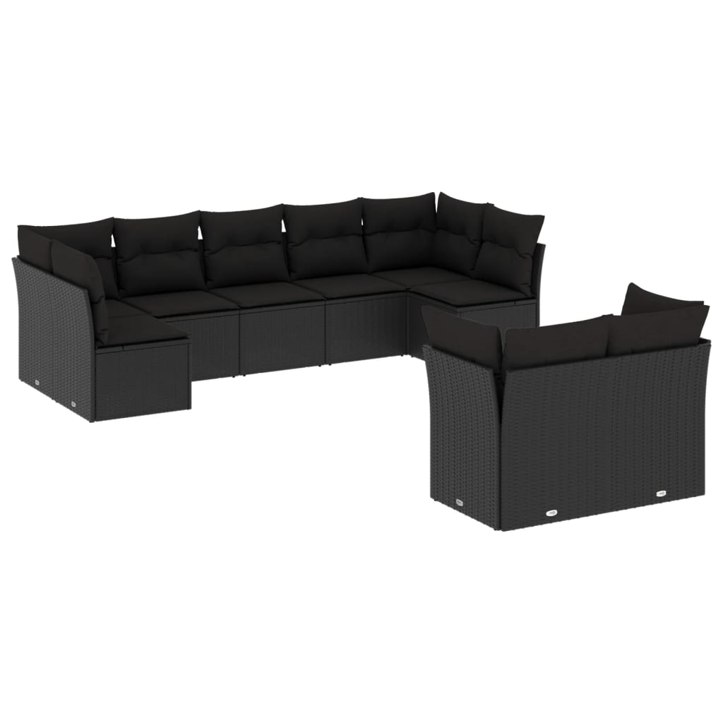 9-dijelni set vrtnih sofa s jastucima crni od poliratana
