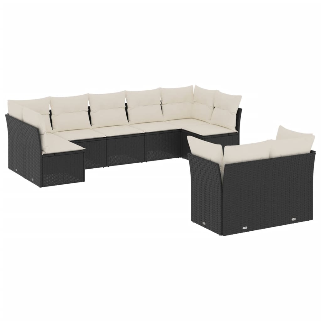 9-dijelni set vrtnih sofa s jastucima crni od poliratana