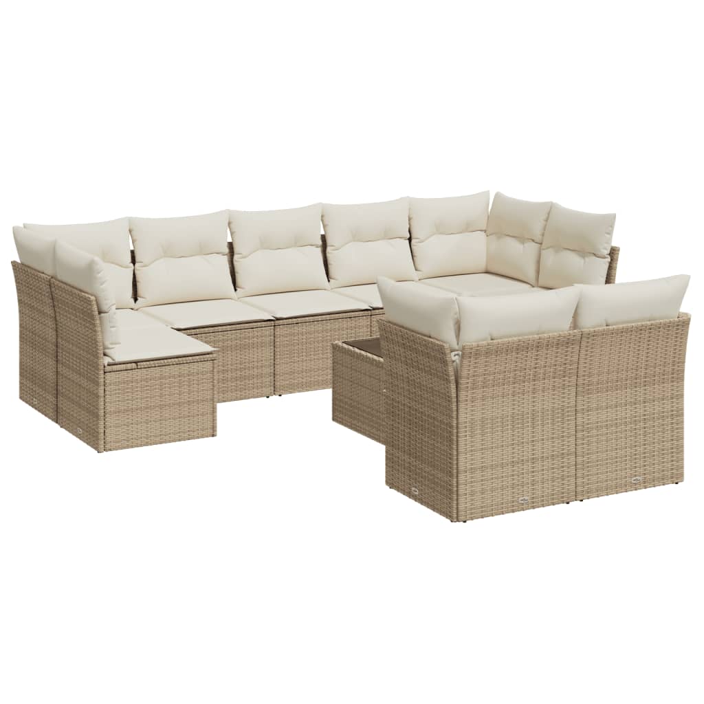 10-dijelni set vrtnih sofa s jastucima bež od poliratana
