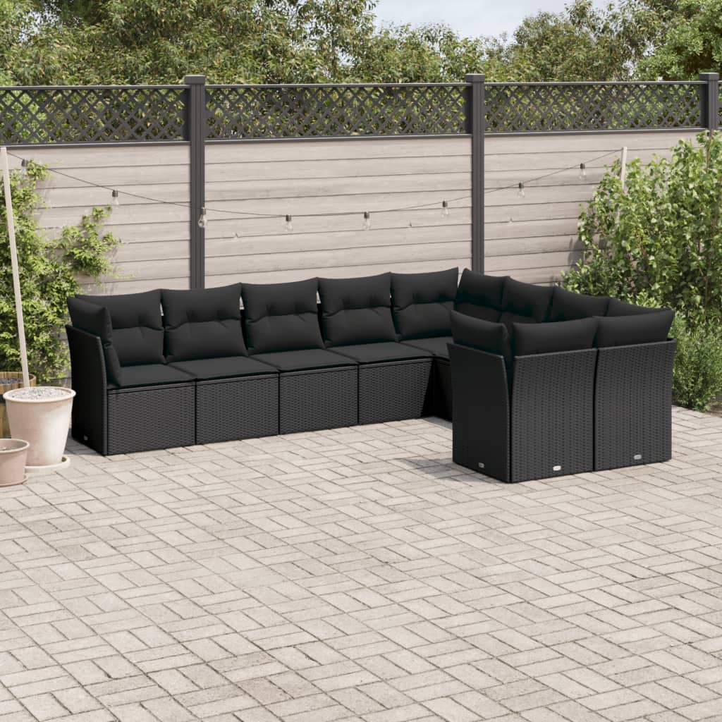 9-dijelni set vrtnih sofa s jastucima crni od poliratana