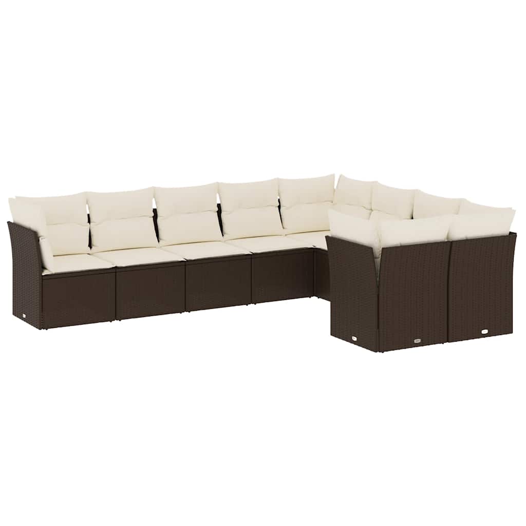 9-dijelni set vrtnih sofa s jastucima poliratan smeđi