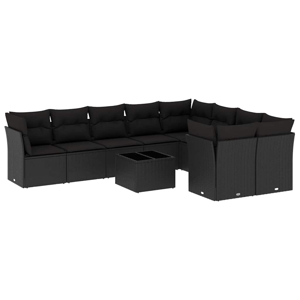 10-dijelni set vrtnih sofa s jastucima crni od poliratana