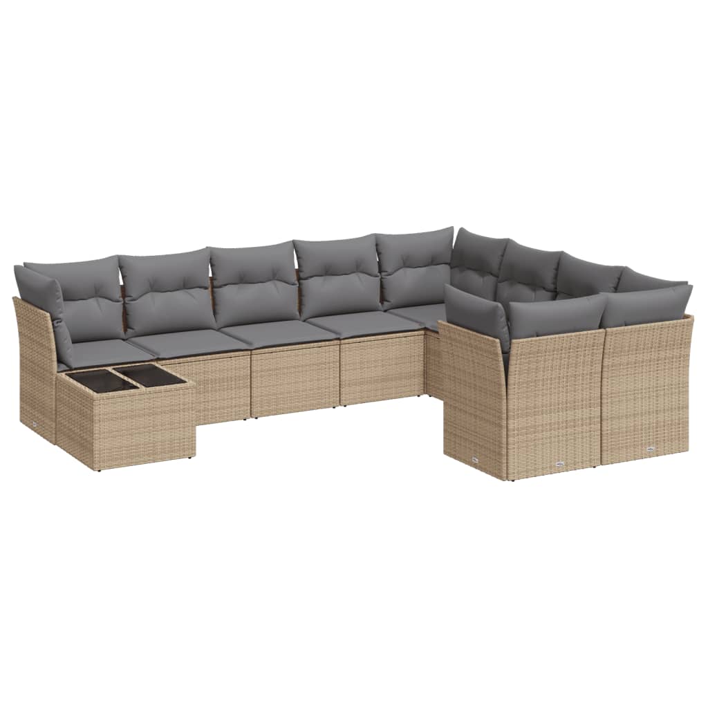 10-dijelni set vrtnih sofa s jastucima bež od poliratana