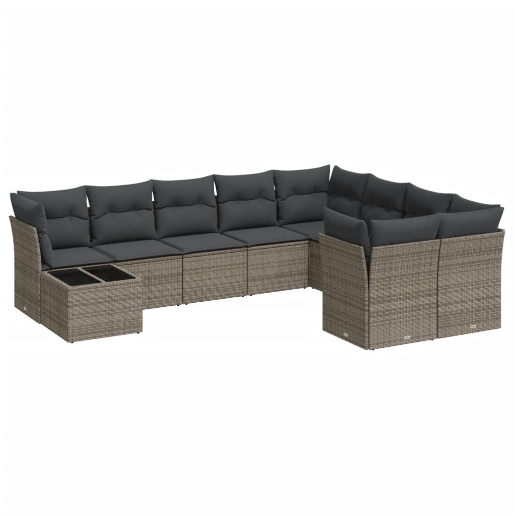 10-dijelni set vrtnih sofa od poliratana s jastucima sivi
