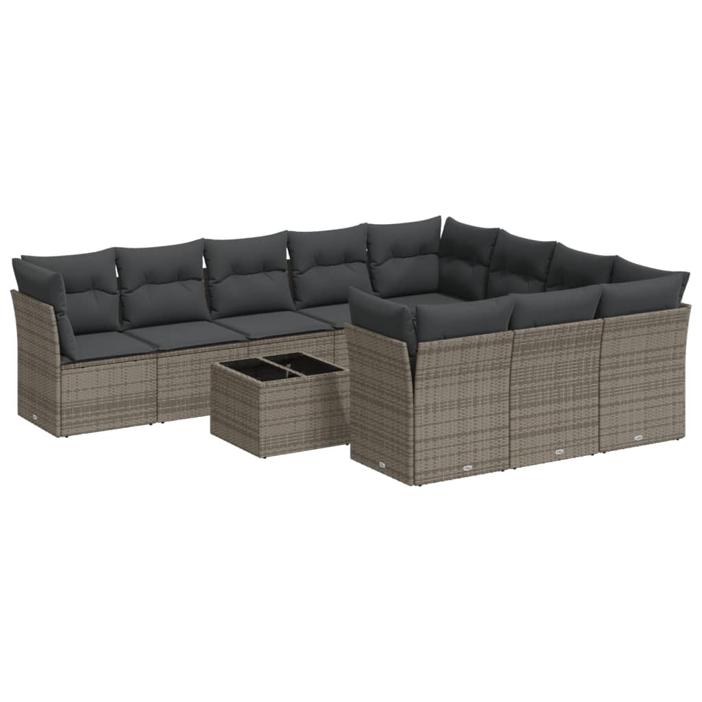 11-dijelni set vrtnih sofa od poliratana s jastucima sivi