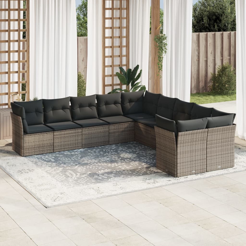10-dijelni set vrtnih sofa od poliratana s jastucima sivi