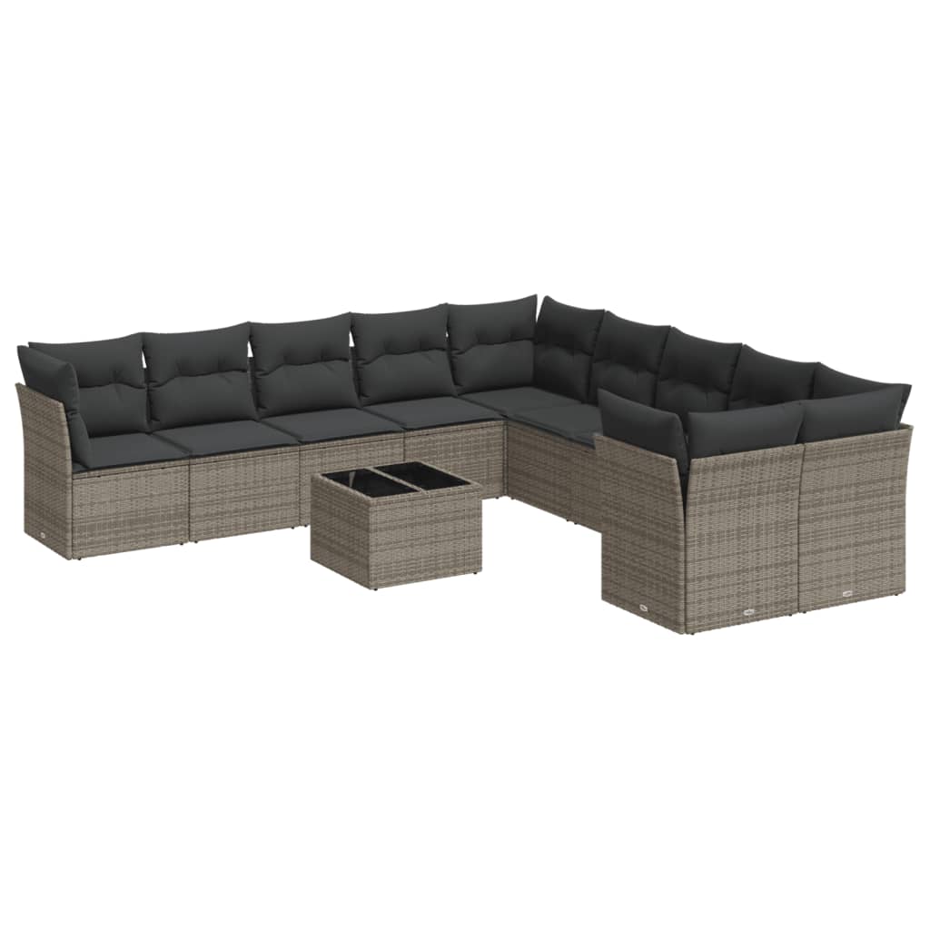 11-dijelni set vrtnih sofa od poliratana s jastucima sivi