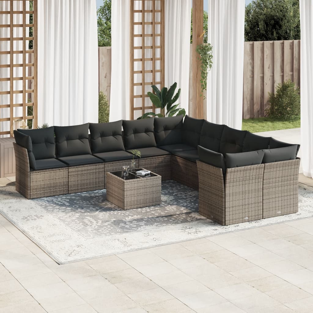 11-dijelni set vrtnih sofa od poliratana s jastucima sivi