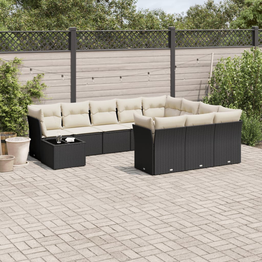 11-dijelni set vrtnih sofa od poliratana s jastucima crni