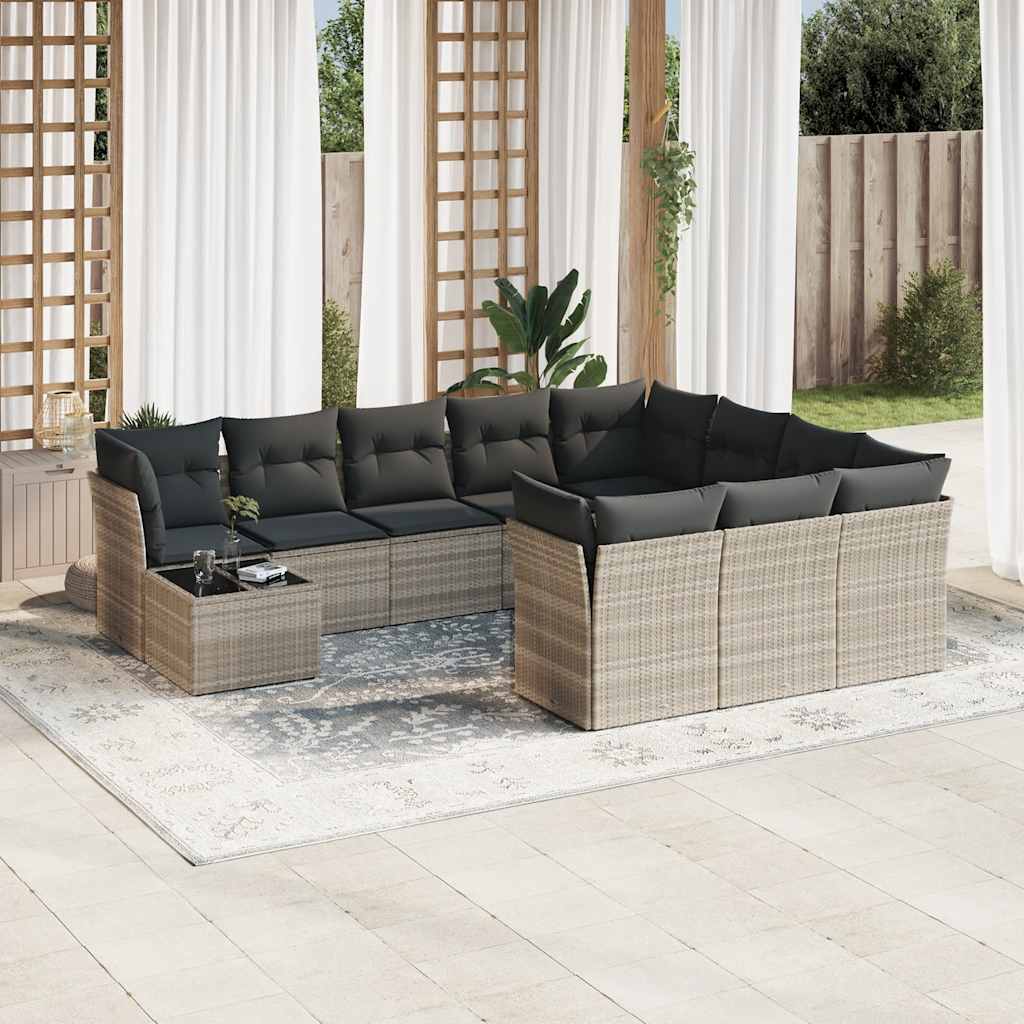 11-dijelni set vrtnih sofa poliratan s jastucima svijetlosivi