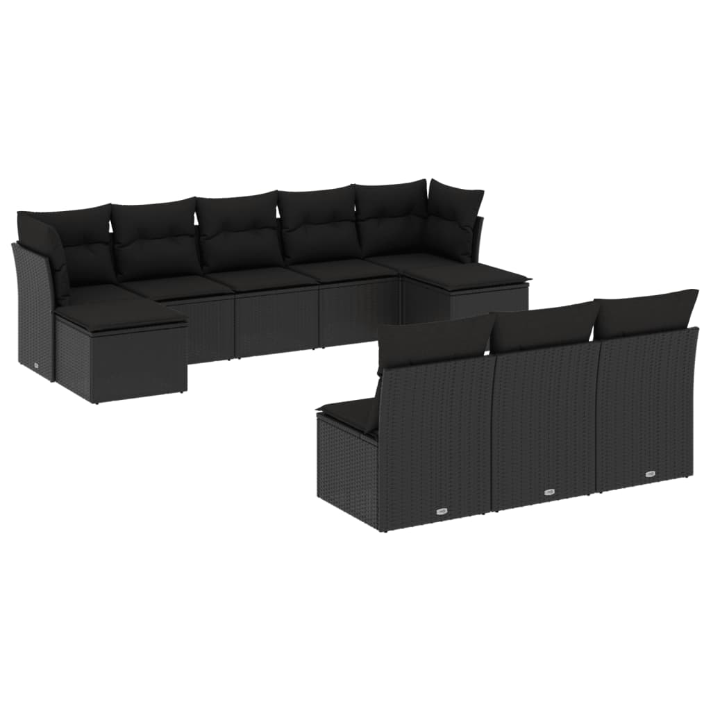 10-dijelni set vrtnih sofa s jastucima crni od poliratana