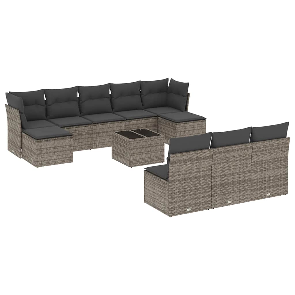 11-dijelni set vrtnih sofa od poliratana s jastucima sivi