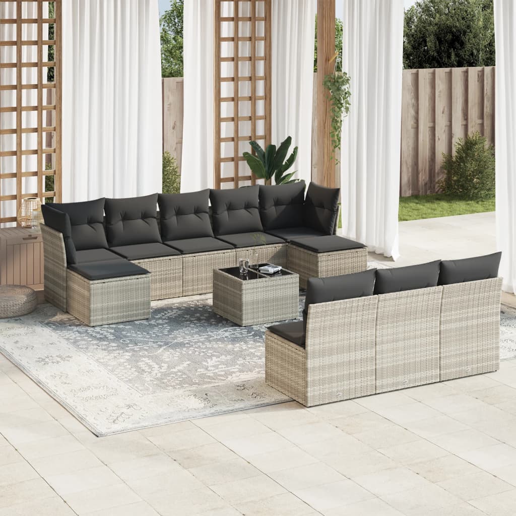 11-dijelni set vrtnih sofa poliratan s jastucima svijetlosivi