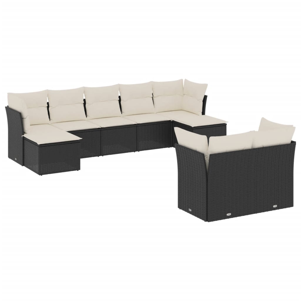 9-dijelni set vrtnih sofa s jastucima crni od poliratana