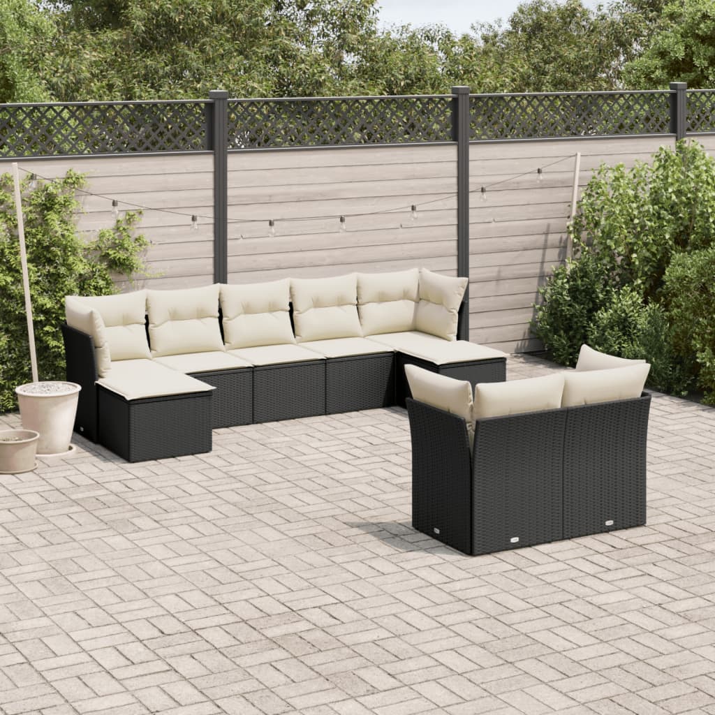 9-dijelni set vrtnih sofa s jastucima crni od poliratana
