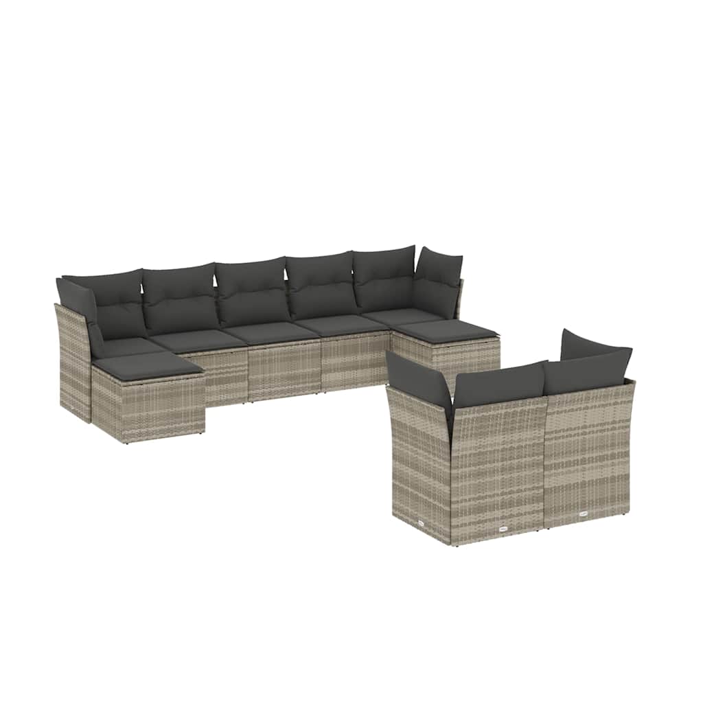 9-dijelni set vrtnih sofa od poliratana s jastucima svjetlosivi