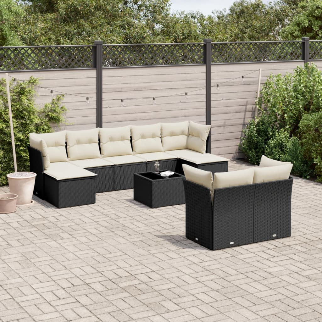 10-dijelni set vrtnih sofa s jastucima crni od poliratana