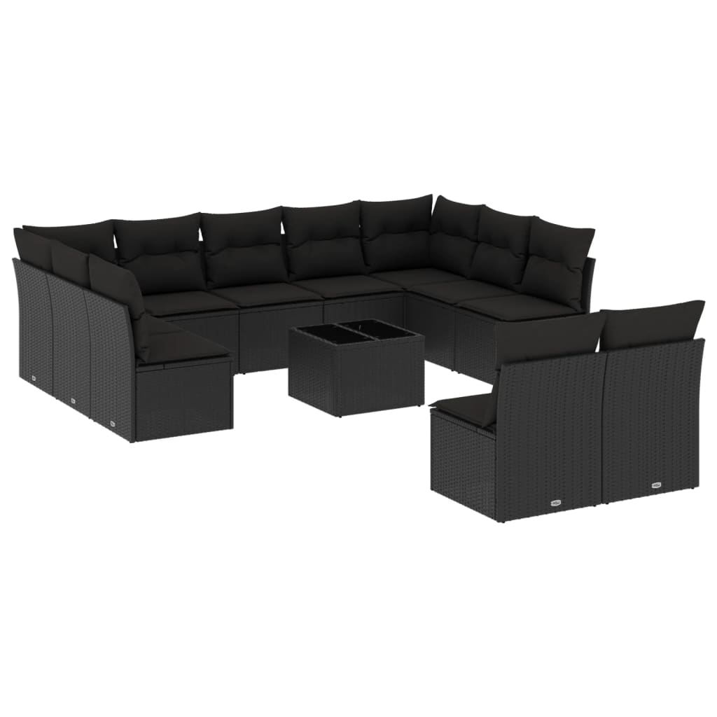 12-dijelni set vrtnih sofa od poliratana s jastucima crni