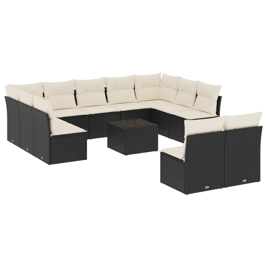 12-dijelni set vrtnih sofa od poliratana s jastucima crni