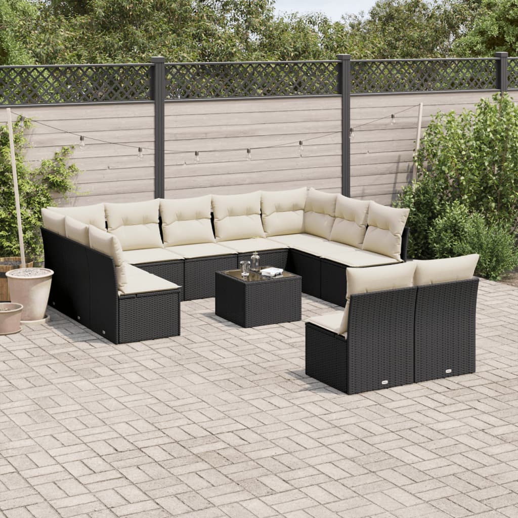 12-dijelni set vrtnih sofa od poliratana s jastucima crni