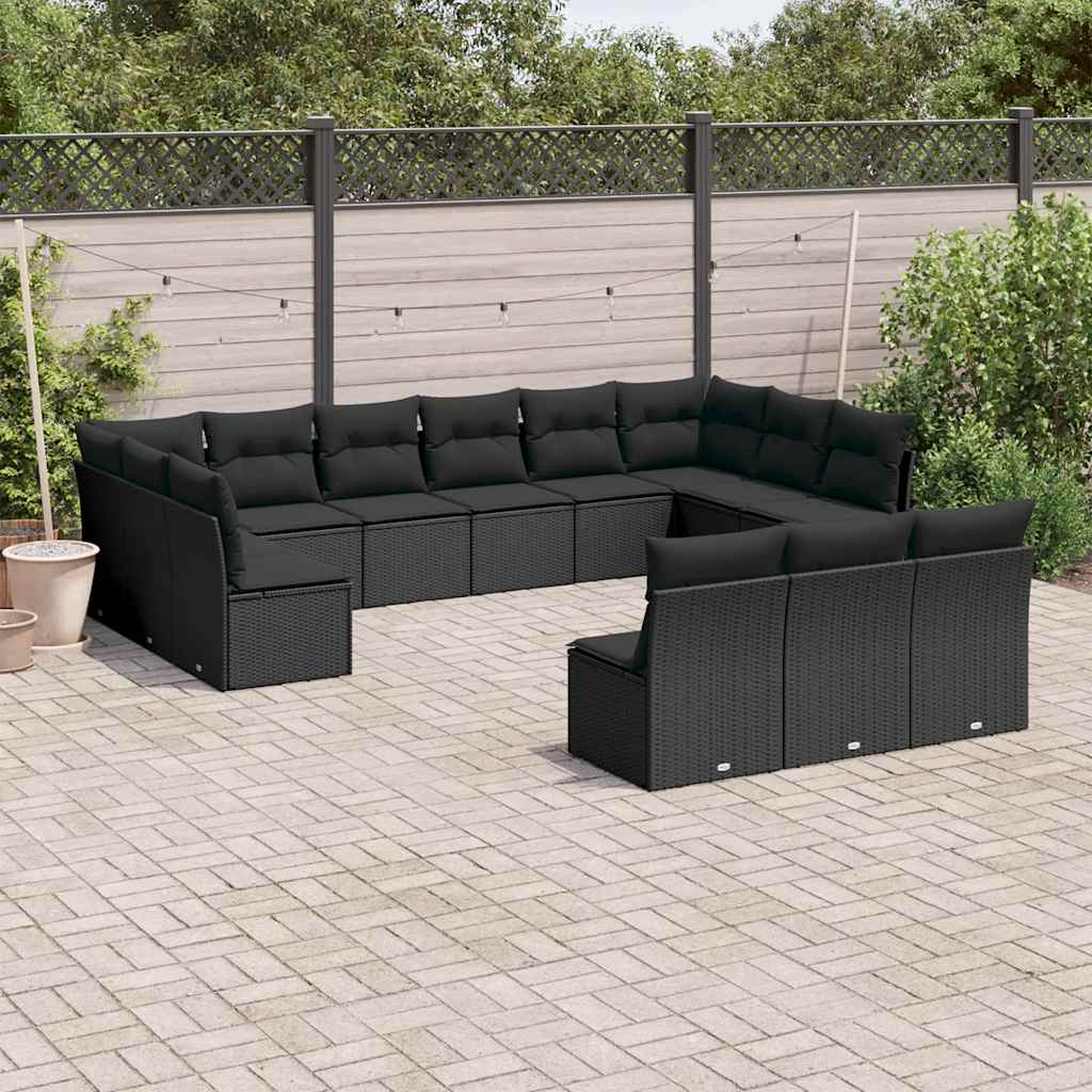 13-dijelni set vrtnih sofa s jastucima poliratan crni