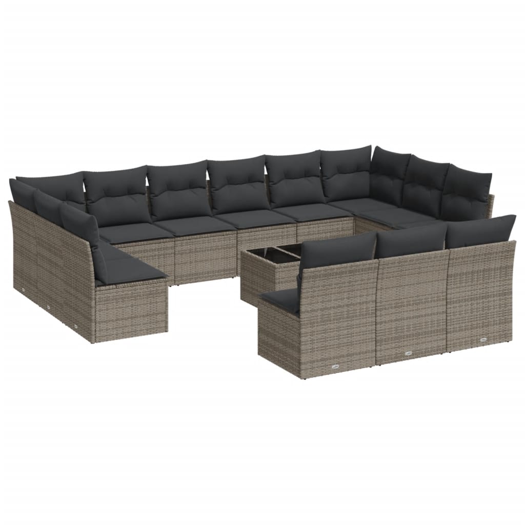 14-dijelni set vrtnih sofa od poliratana s jastucima sivi