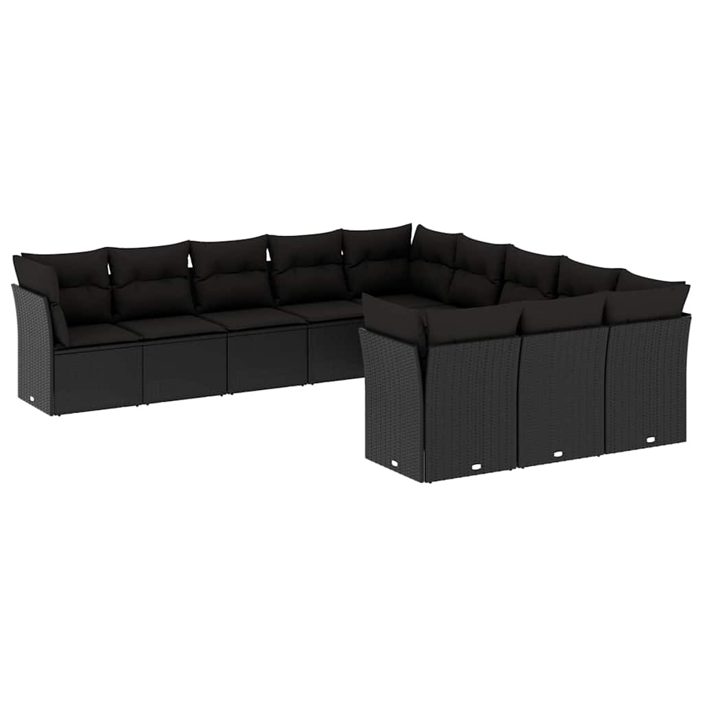 11-dijelni set vrtnih sofa od poliratana s jastucima crni