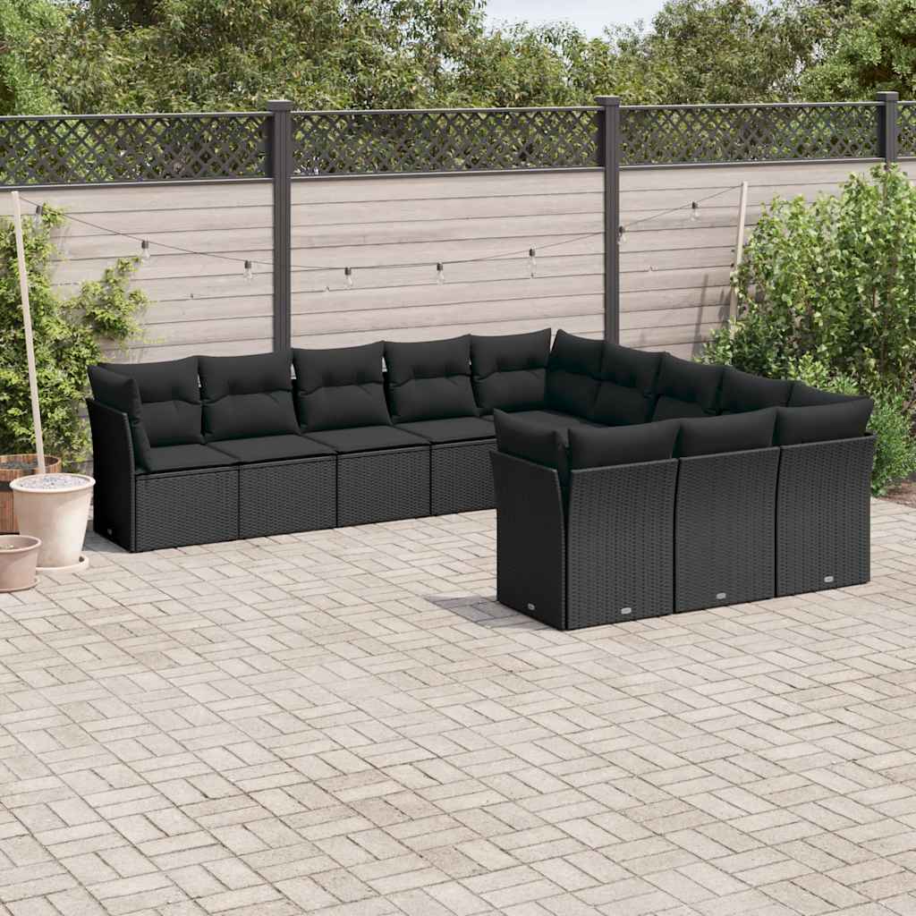 11-dijelni set vrtnih sofa od poliratana s jastucima crni