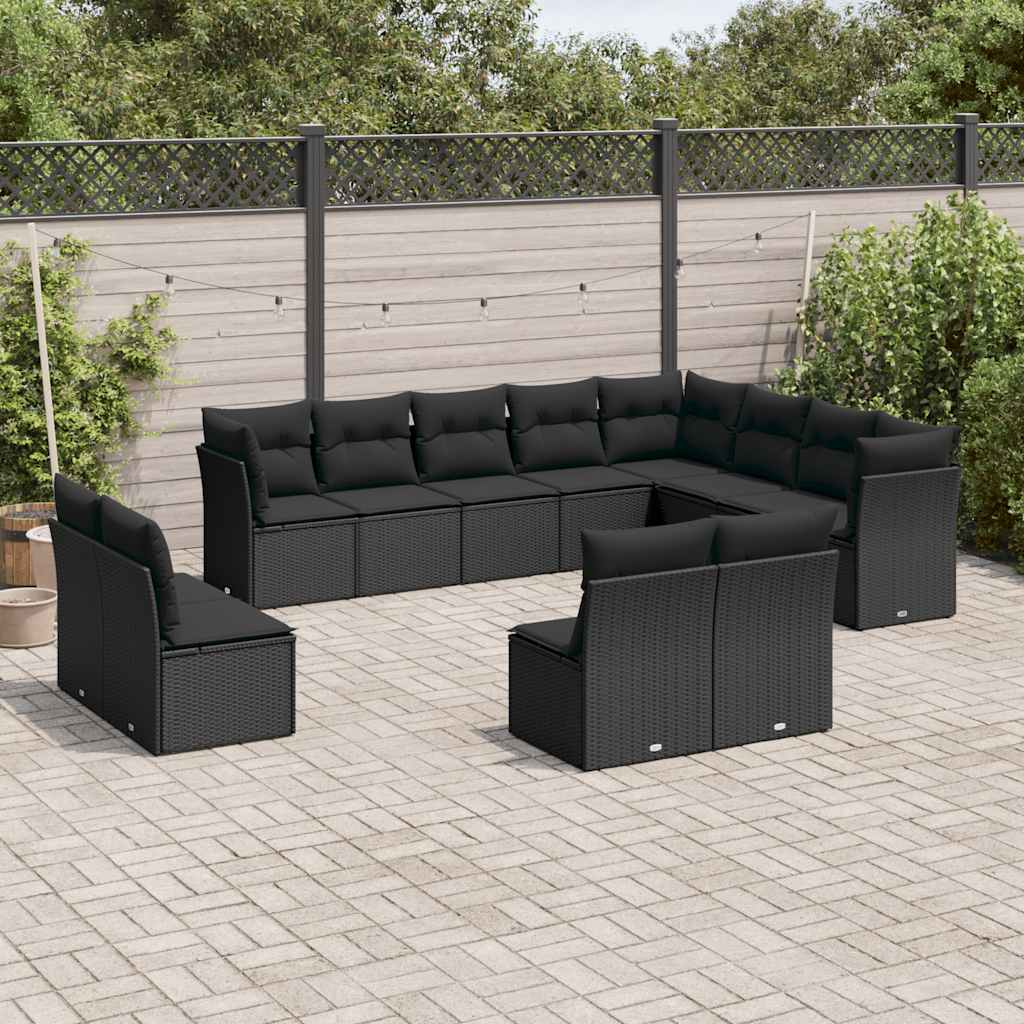 12-dijelni set vrtnih sofa od poliratana s jastucima crni
