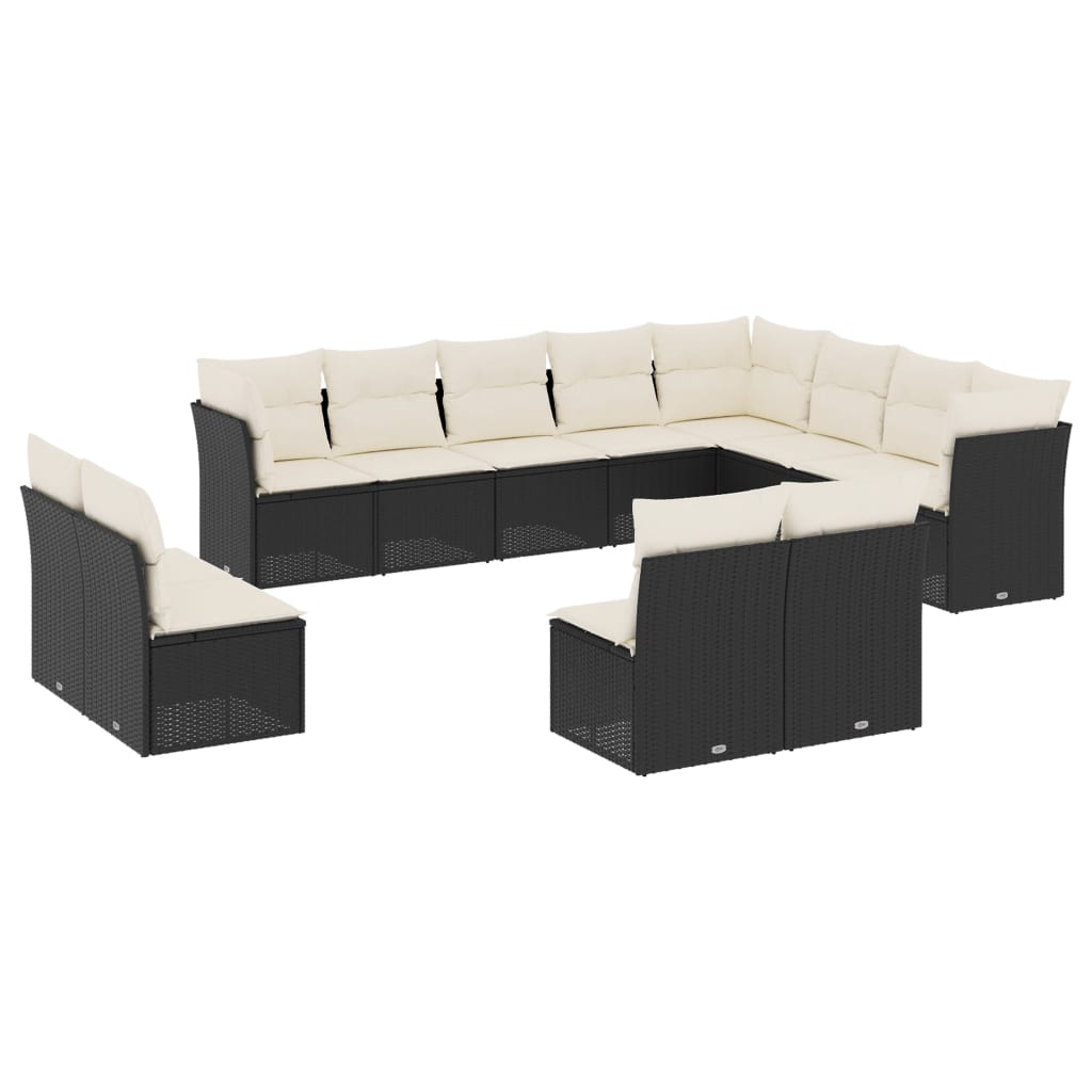 12-dijelni set vrtnih sofa od poliratana s jastucima crni