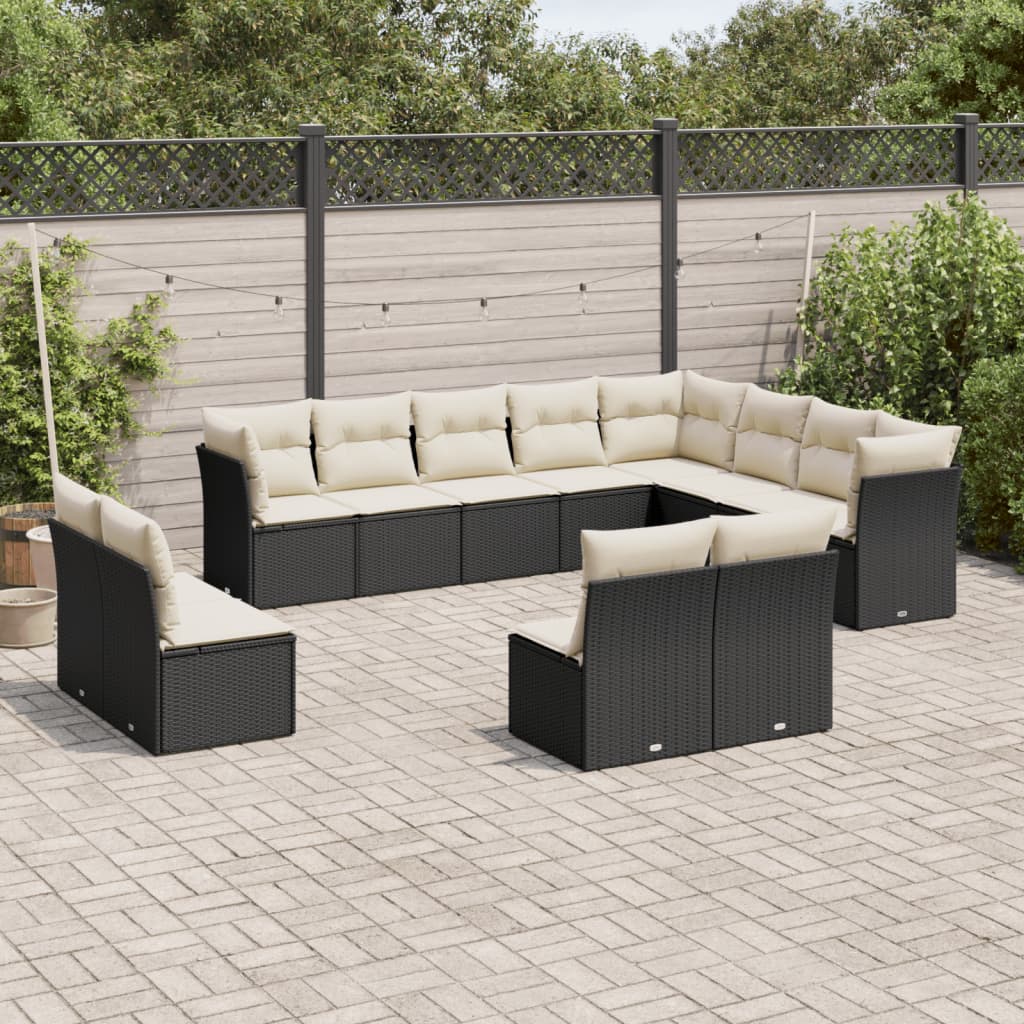 12-dijelni set vrtnih sofa od poliratana s jastucima crni