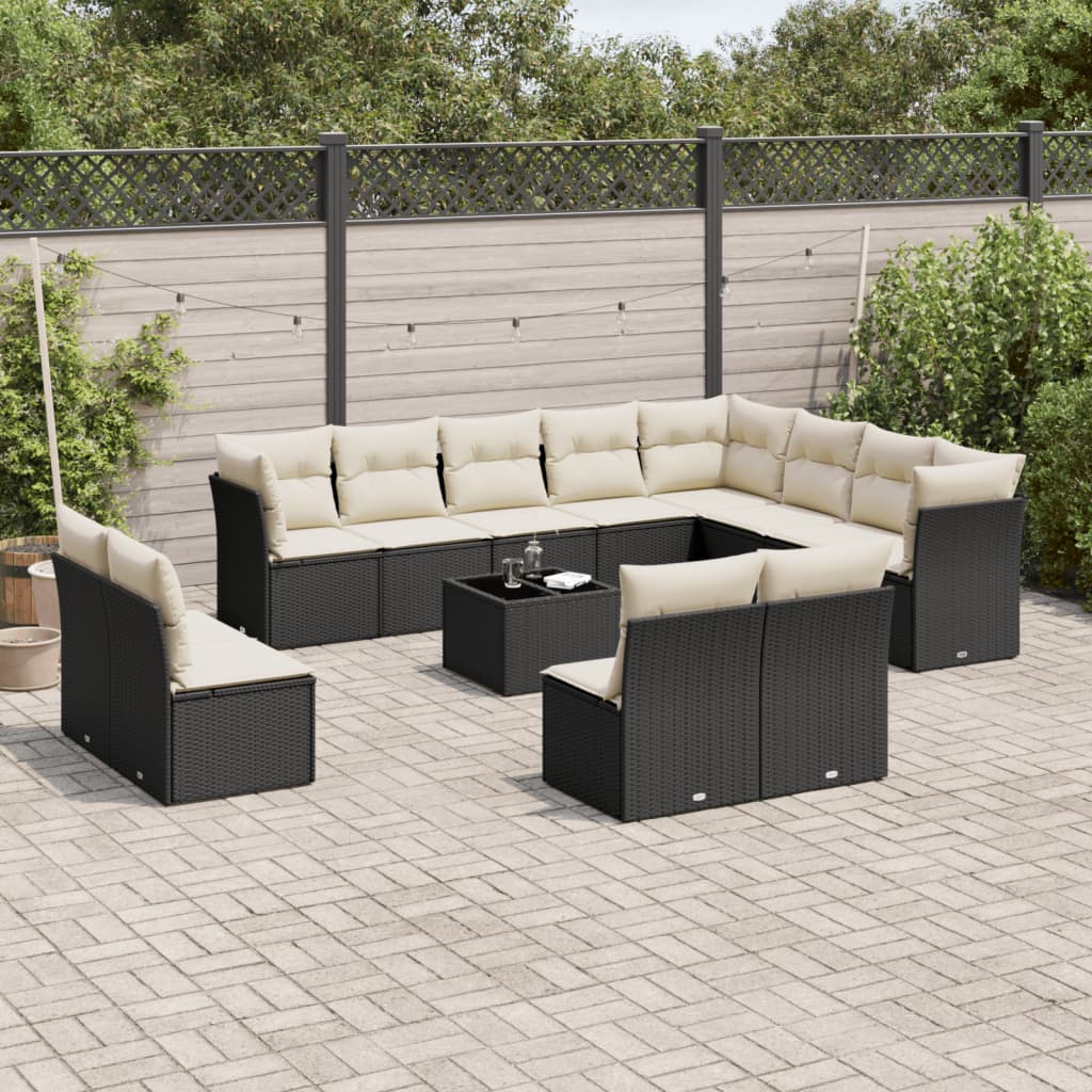 13-dijelni set vrtnih sofa s jastucima poliratan crni