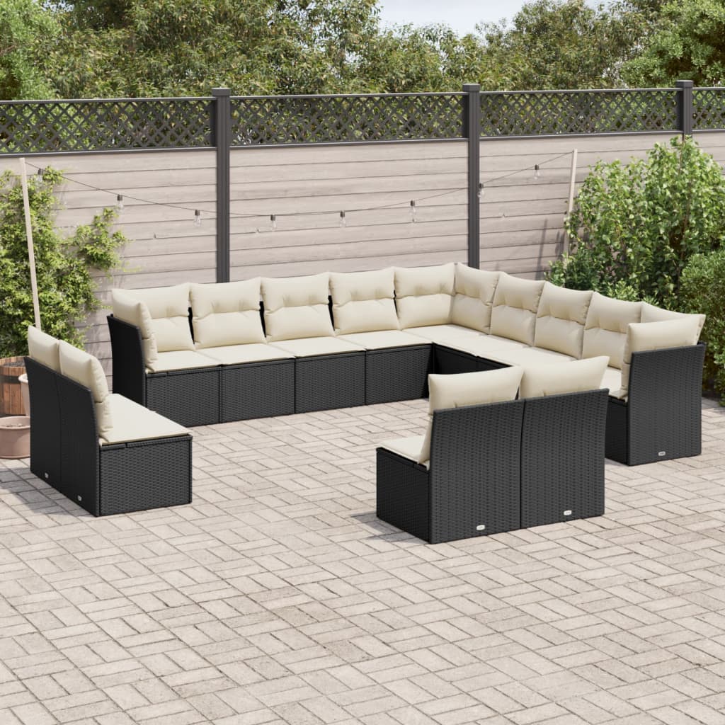 13-dijelni set vrtnih sofa s jastucima poliratan crni