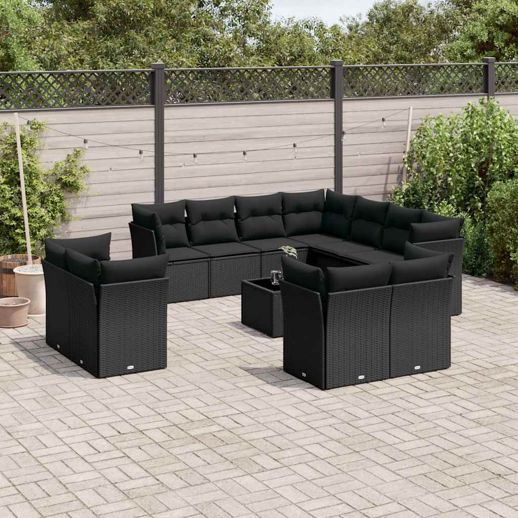 12-dijelni set vrtnih sofa od poliratana s jastucima crni