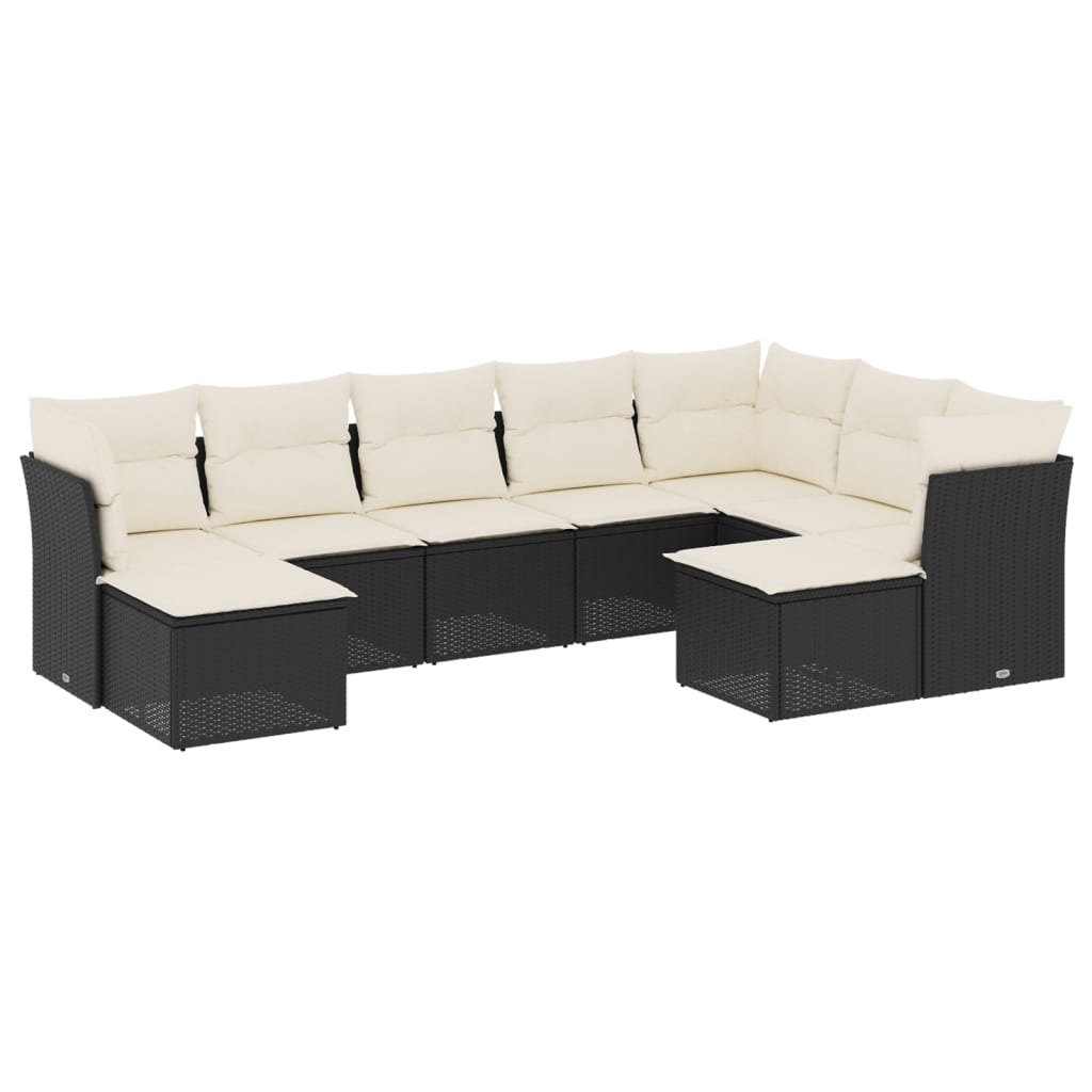 9-dijelni set vrtnih sofa s jastucima crni od poliratana