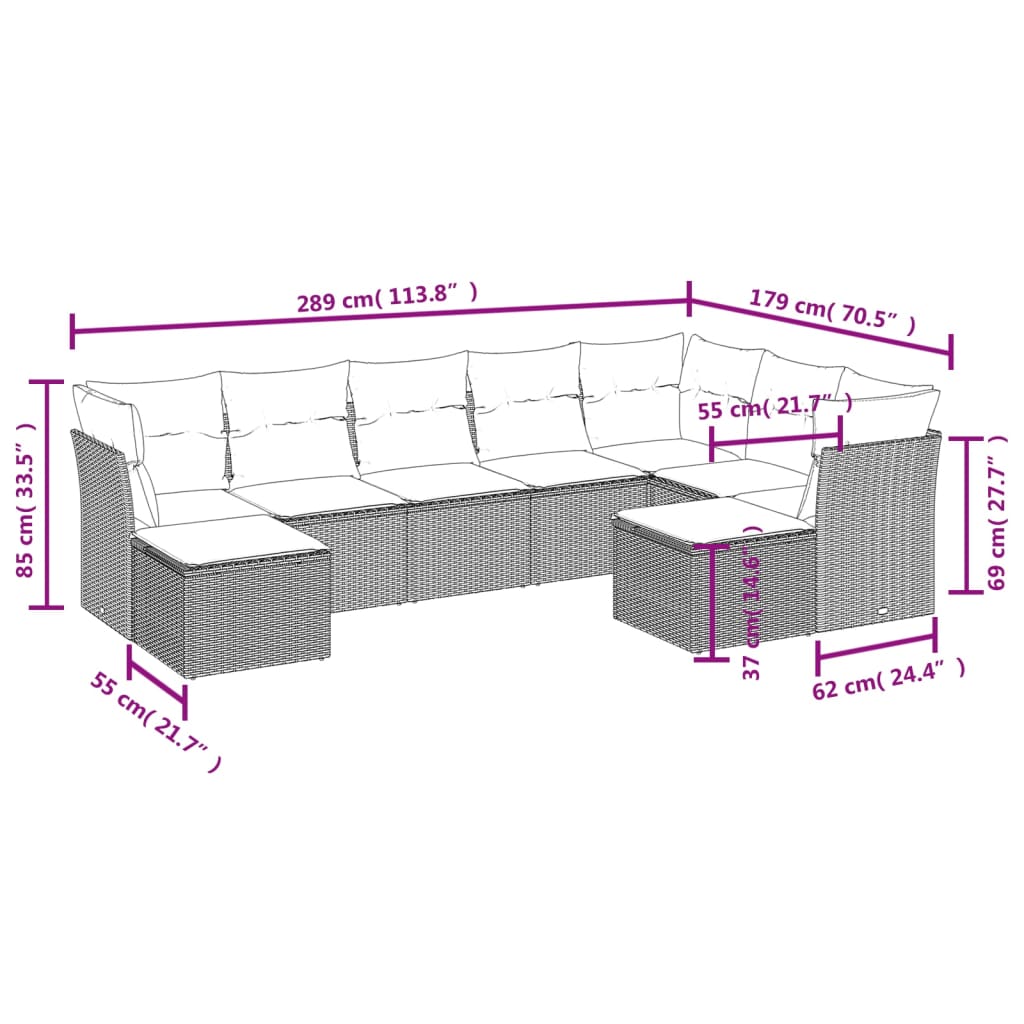 9-dijelni set vrtnih sofa s jastucima crni od poliratana