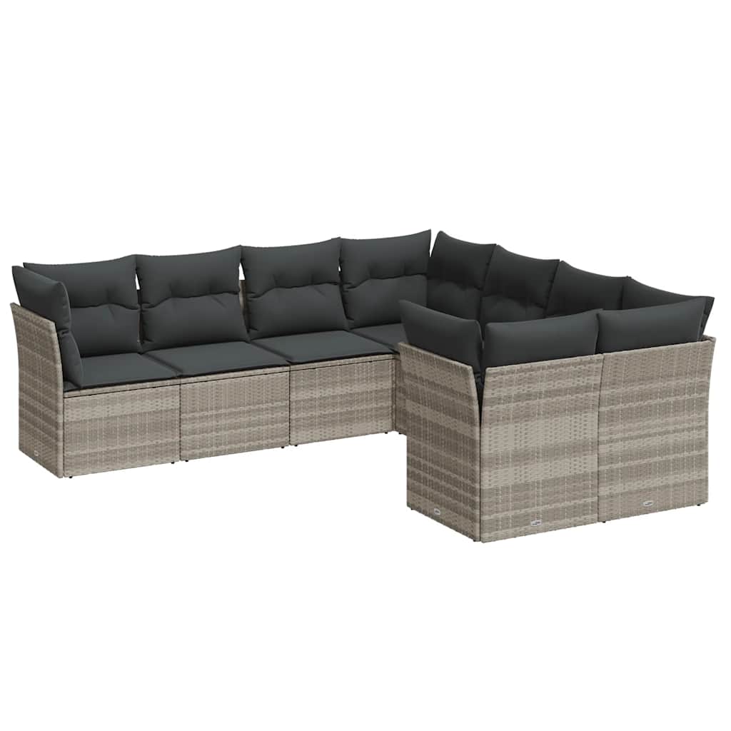 8-dijelni set vrtnih sofa od poliratana s jastucima svjetlosivi