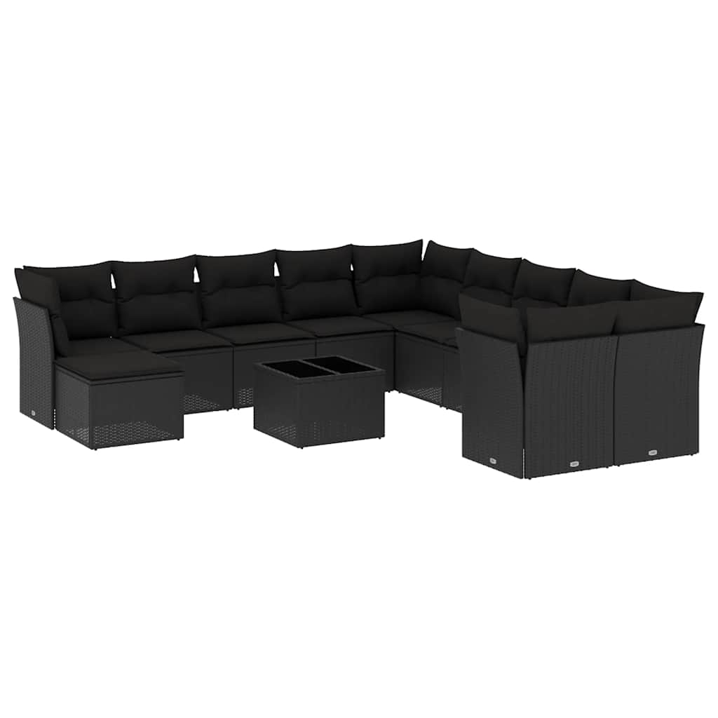 12-dijelni set vrtnih sofa od poliratana s jastucima crni Crna