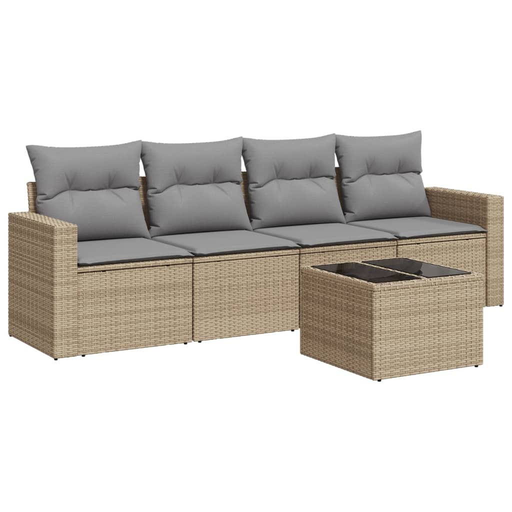5-dijelni vrtni set sofa s jastucima bež od poliratana