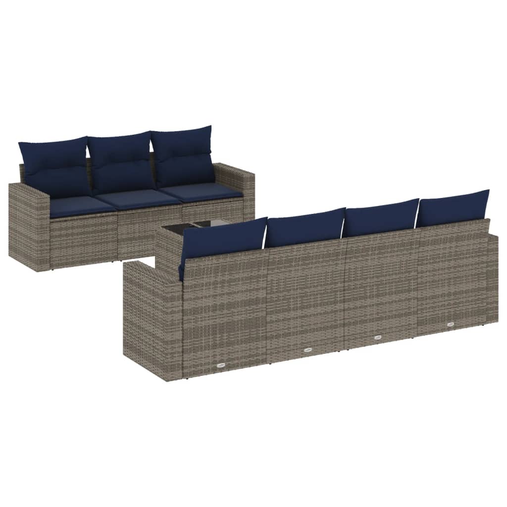 8-dijelni set vrtnih sofa od poliratana s jastucima sivi