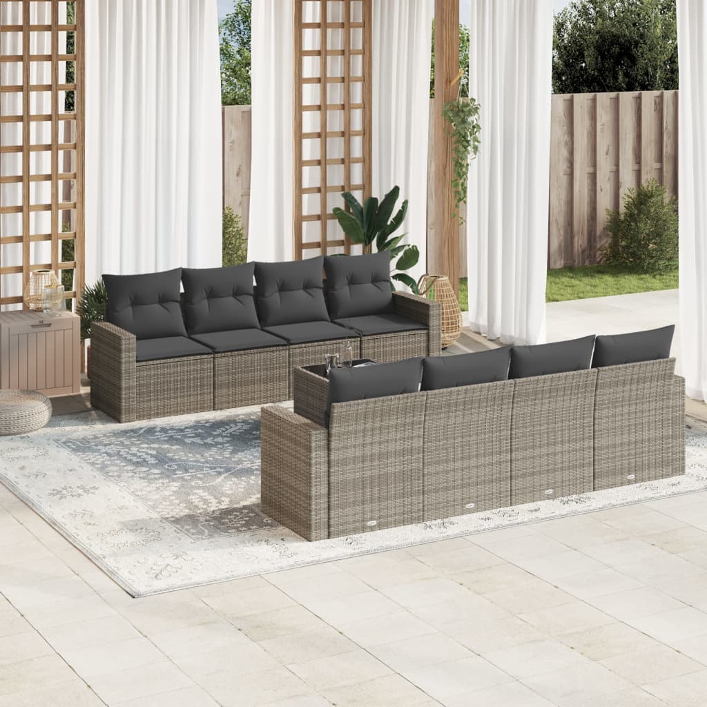 9-dijelni set vrtnih sofa od poliratana s jastucima sivi