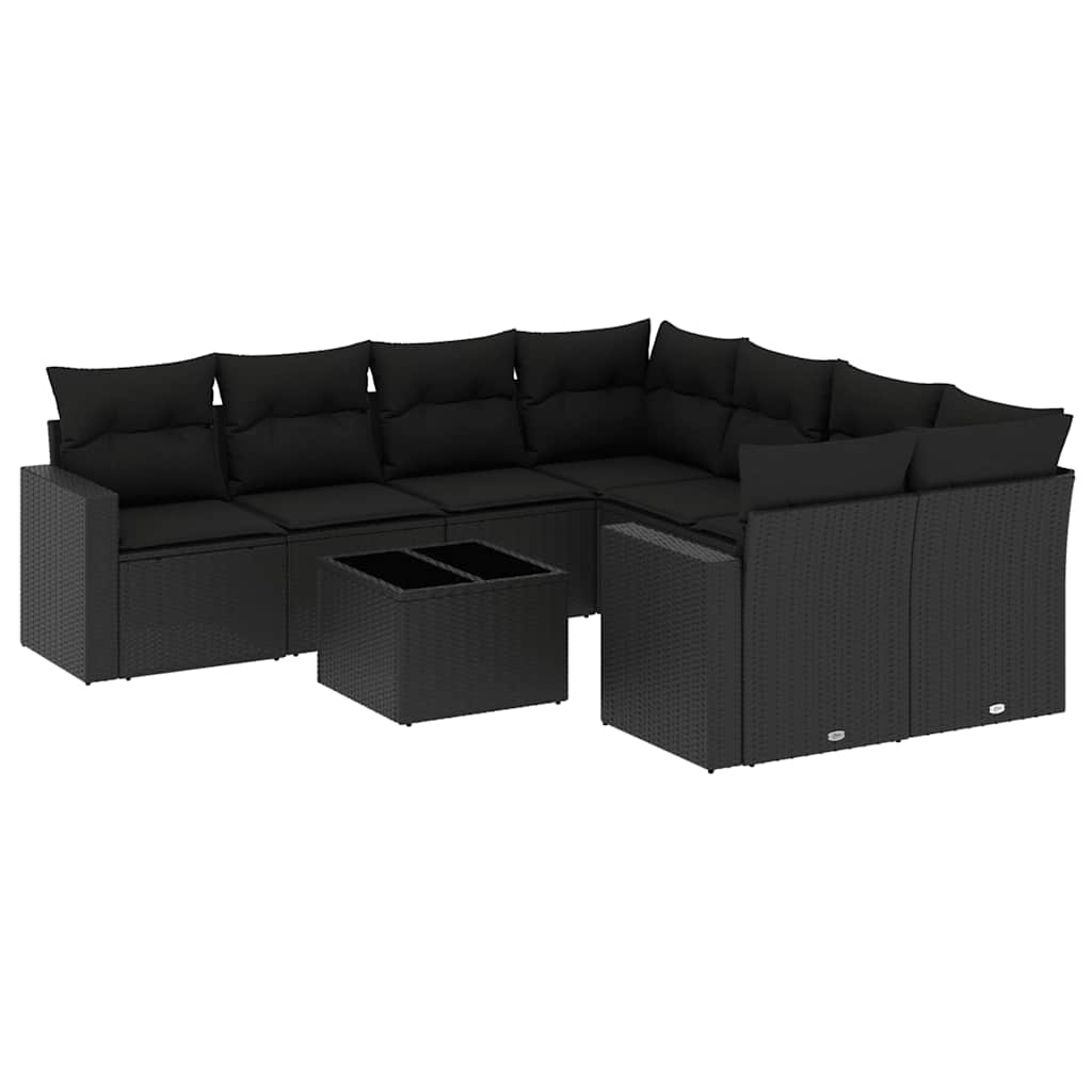 9-dijelni set vrtnih sofa s jastucima crni od poliratana