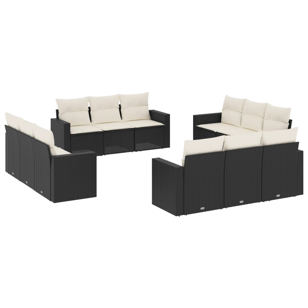 12-dijelni set vrtnih sofa od poliratana s jastucima crni