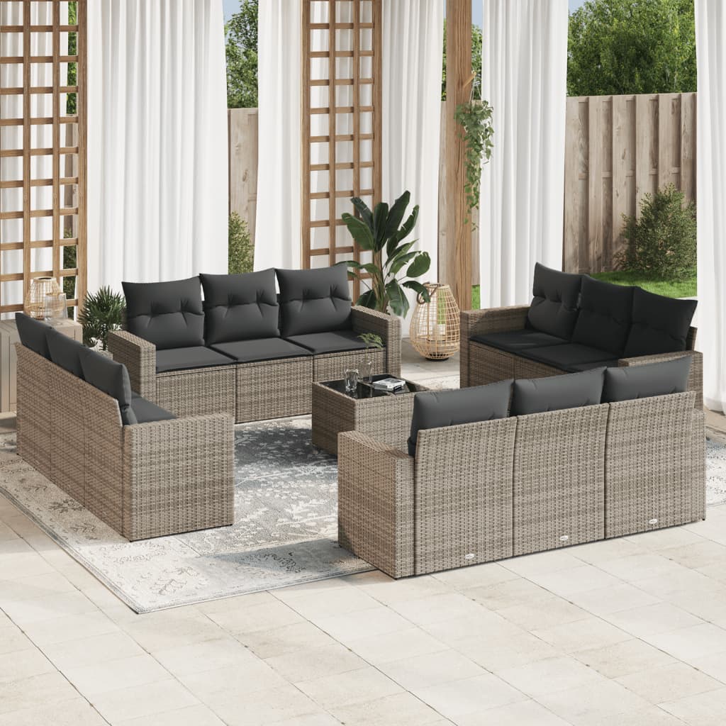 13-dijelni set vrtnih sofa od poliratana s jastucima sivi